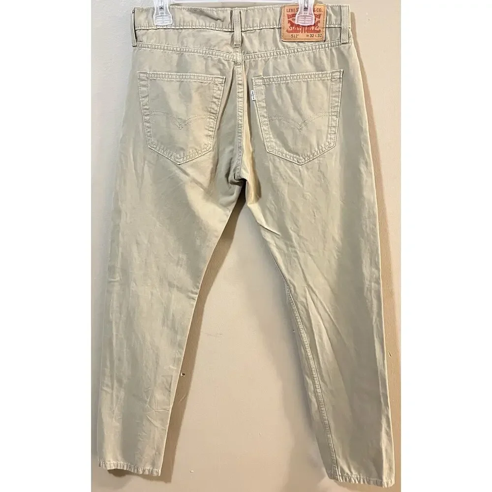 Levis 512 Slim Taper Mens W32 L32 Khaki Tan NWOT Plastic Stays Waterless Jeans